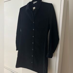 Vintage J. Crew Black Corduroy Shirt Dress